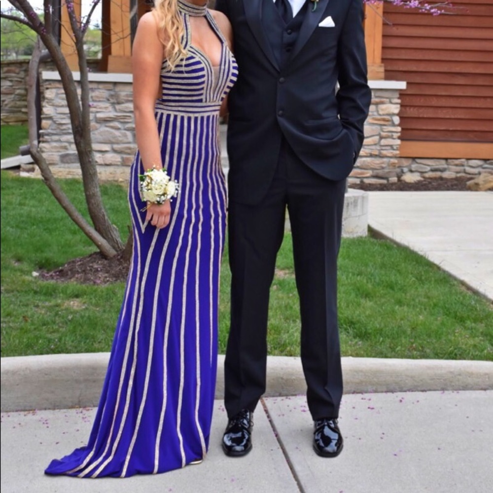 Jovani royal blue sequined prom dress